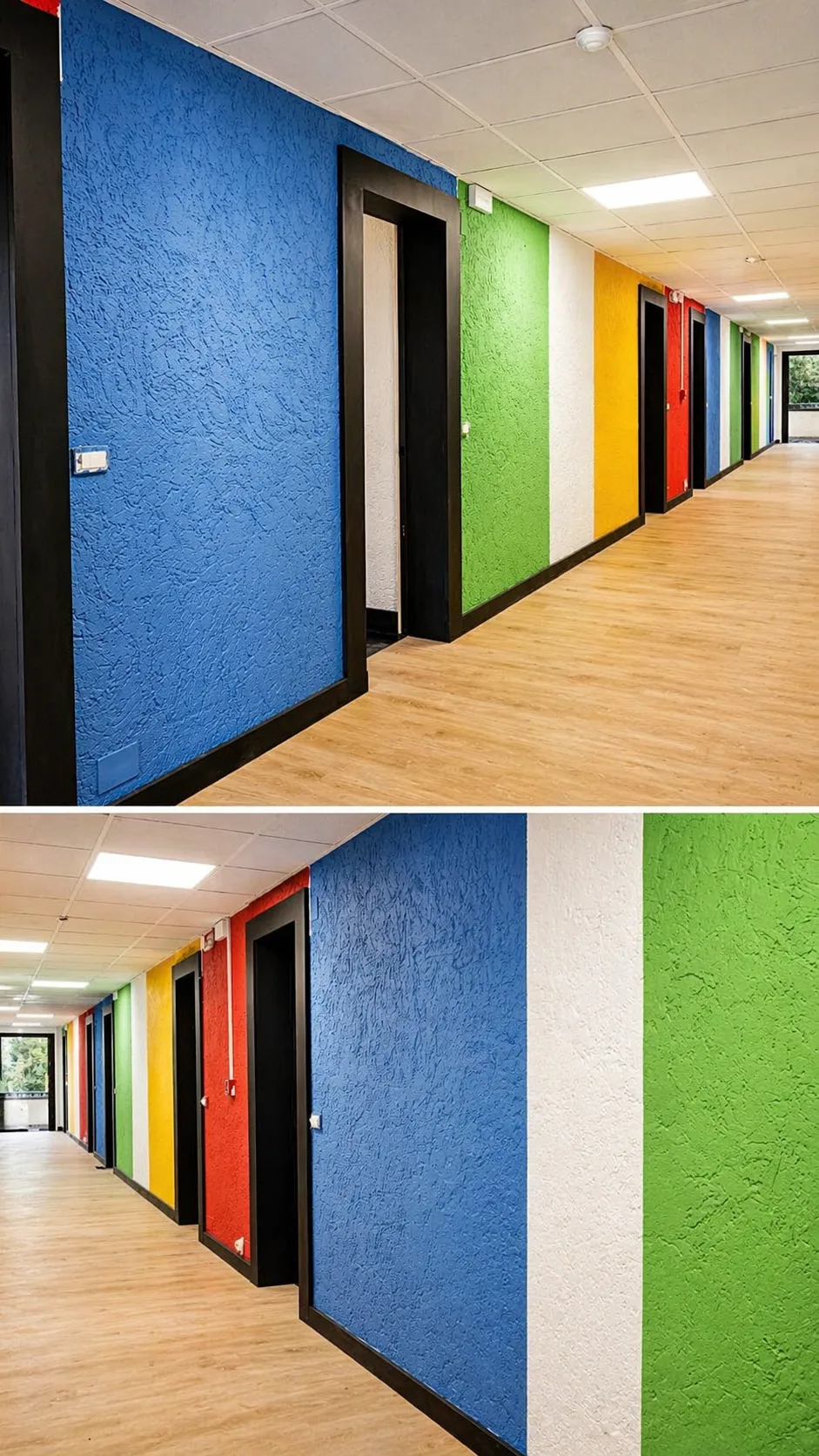 Studentato Napoleone — corridoio con porte colorate